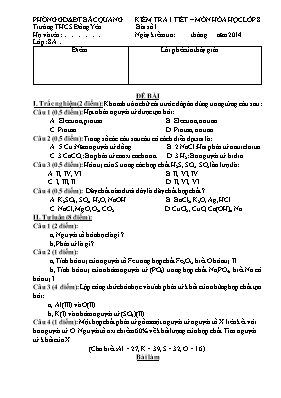 Kiểm tra 1 tiết  Môn Hóa học lớp 8 - Trường THCS Đồng Yên